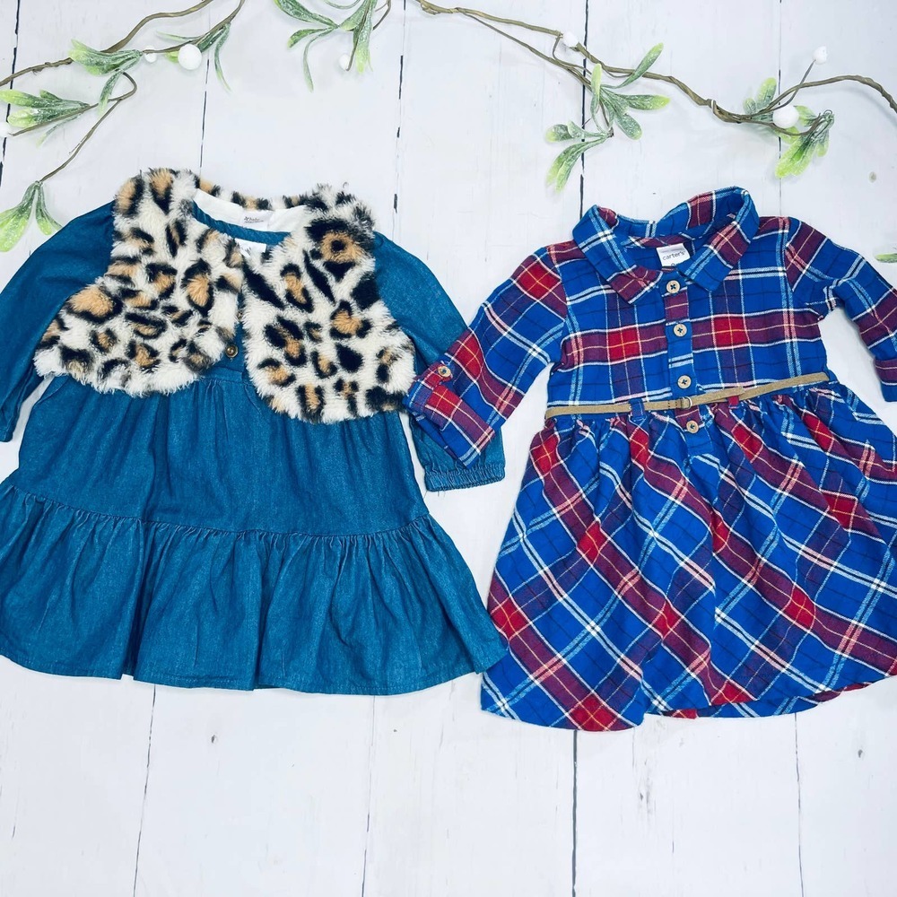 Infant Girls Carter Jean Dress and Plaid Dress Bundle - Size 9 months